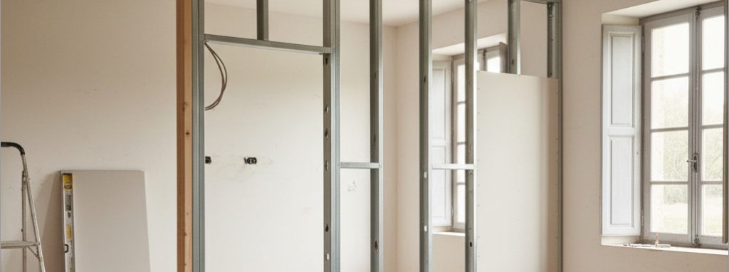 image d'une cloison en construction pour illustrer renovation maison riez 